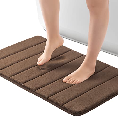 ROSMARUS Memory Foam Bath Mat - 20' x 32', Water Absorbent Shower Mat, Thick Bath Rugs with PVC Backing, Ultra Soft Bathroom Rugs for Floor & Tub, Brown - color: Brown, size: 20" x 32" (Rectangular)