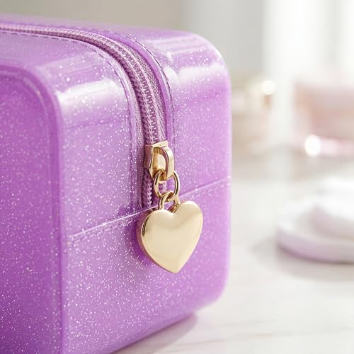 RSRSLEII Stardust Twinkle Jelly Travel Makeup & Toiletry Bag, Waterproof PVC Cosmetic Bag/Case for Women，Zipper SPF Beach Bag for Sunscreen Skincare and Daily Essentials (03Purple) - color: 03Purple