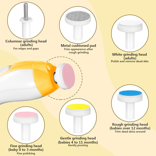 Qunlions life Baby Nail Trimmer Electric, 6 in 1 Rechargeable Baby Nail Clippers Manicure Set Grooming Kit for Toddler Infant or Adults (Yellow) - color: Rechargeable-yellow