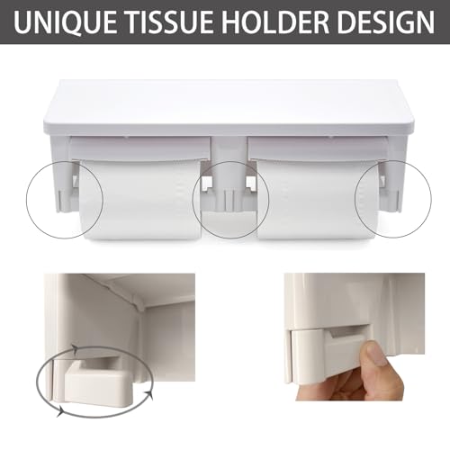 Double Toilet Paper Holder Wall Mount with Shelf- with Gear Cutter for Residential Bathrooms & Commercial Toilet Paper Dispenser for Commercial Bathroom - color: Abs White&white, size: Full