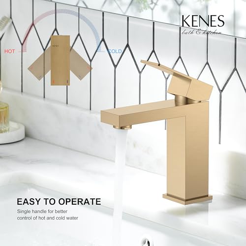 KENES Champagne Bronze Bathroom Faucet 1 Hole, Single Handle Gold Bathroom Sink Faucet, Vanity Faucet with Pop Up Drain and Supply Lines, LJ-9031-CB - color: Champagne Bronze, size: Short