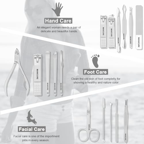 Manicure Set Professional Nail Clippers Pedicure Kit, 16 pcs Stainless Steel Nail Care Tools Grooming Kit with Luxurious Travel Leather Case for Thick Nails Men Women Gift (White) - color: White