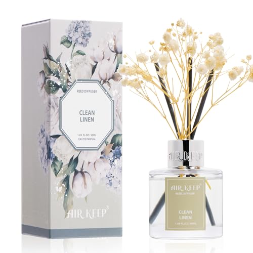 Airkeep Reed Diffuser Set,1.69 fl oz (50 ml) - Clean Linen Oil Diffusers with 8 Reed Sticks,Home Fragrance Reed Diffuser for Bathroom Shelf Decor - size: Real Flower/1.69Ounce/1pack