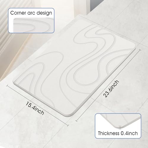 Veeloim Stone Bath Mat Diatomaceous Earth Shower Mat Non-Slip Super Absorbent Diatomite Stone Mats for Bathroom Floor/Kitchen Counter Quick Drying Natural Easy to Clean(23.6''×15.4" White) - color: Line2-white