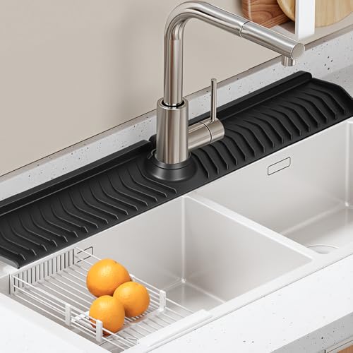 Kitchen Sink Faucet Mat,30in New Foldable Faucet Mat for Kitchen Sink, Adjustable Waterproof Splash Guard Draining Mat,Keep Countertops Dry (Black,29.9" x 5.7)