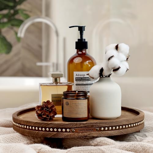 Decor Decorative Round Tray 11.81in for Home Decor for Coffee Table Farmhouse Kitchen Table Living Room Bathroom Centerpiece Tray Decor - color: Rustic