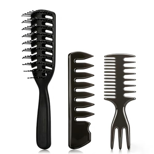 Brush for Man Styling,Vent Brush, Wide Tooth Comb & Texture Comb Set | 3Pcs Hair Brush for Faster Blow Drying, Detangling &Slick Back
