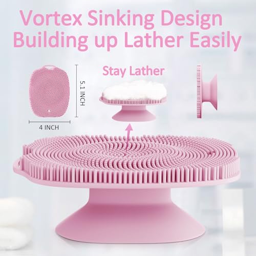 Soft Silicone Body Scrubber, Gentle Like a Hand Exfoliating Your Skin and Build Up Lather Easily, Back Large Suction Cup Easy to Store, Long-Lasting & Deep Clean (Pink) - color: Pink