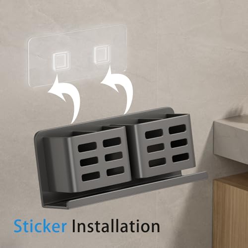 Aluminum Toothbrush Holder， Wall-Mounted，Bathroom Rack，4 Slot，Grey | Bracket Shower Toothbrush Razor Holder Suitable for Toothbrush, Toothpaste, Razor and Comb etc Bathroom Storage - size: Gray four slots