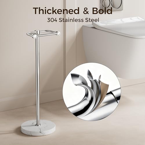 RARXTR Toilet Paper Holder Stand, Bathroom Free Standing Toilet Paper Stand with Modern Marble Base, Post Pivoting Toilet Paper Stand with Stainless Steel Tissue Rack, Rust-Proof & Heavy Base(Chrome) - color: Chrome, size: With Marble Base
