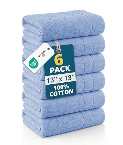 Casa Platino Blue Wash Cloths - 100% Cotton 6 Pack Set - 13"x13" Soft Surface, Reinforced Edges & Quick Drying - Highly Absorbent & Fade Resistant - Ideal for Salon, Spa & Hotel - Cerulean Blue - color: 06: Cerulean Blue, size: 6 Piece Wash Cloth