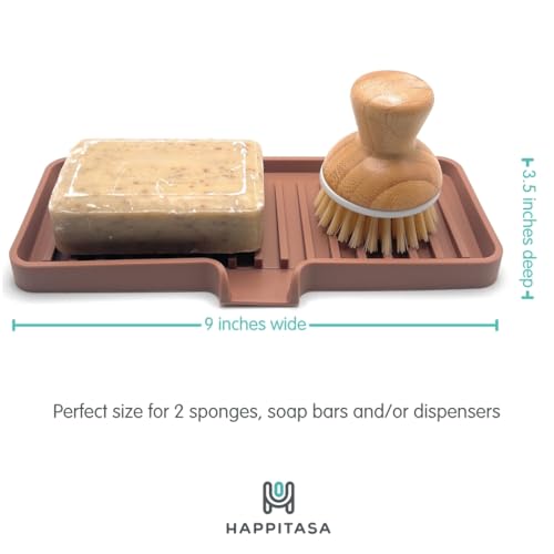Silicone Soap Dish Tray and Sponge Holder with Drain Chute, Rectangular, Kitchen and Bathroom Sink Organizer (Mocha, 9"x3.5") - color: Mocha, size: (MD) 9"x3.5"
