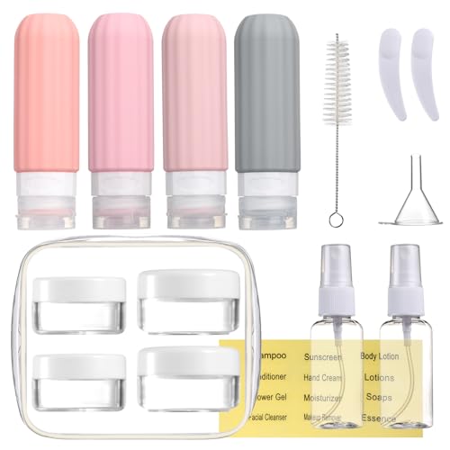 Mrsdry 16 Pack Travel Bottles for Toiletries, Leakproof Travel Containers for Toiletries, TSA Approved Silicone Travel Accessories Squeezable Refillable 3oz for Shampoo Conditioner Lotion - color: Pink
