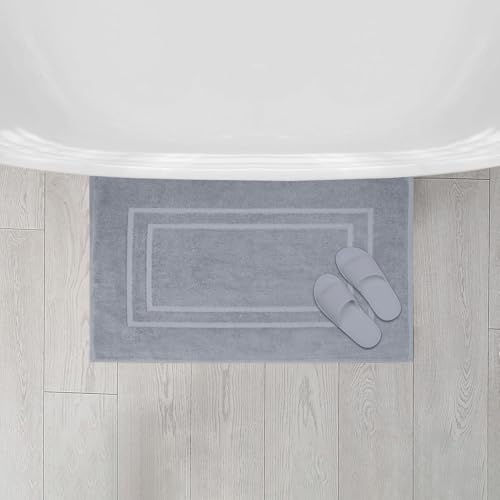 Feather & Stitch 2 Piece Towel Like Bath Mats (30x21 Inch) 100% Cotton Terry Bath Mats, Bathroom Shower Floor Mats [NOT A Bathroom Rug], Soft Absorbent Washable Mats - Grey - color: Grey