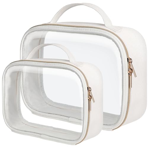 PACKISM Clear Makeup Bag Foldable - TSA Approved Toiletry Bag for Travel | Metal Zipper, Reinforced Seam, Water Resistant, Medium for Carry-on, Large for Checked Luggage, for Car Storage Organizer - color: 2 Pack Glitter Textured White, size: Hybrid Trave