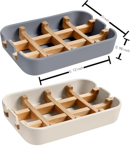 Aoheuo Modern Bamboo Fiber soap Holder and soap Dish Combination (Removable), Gray, 5.12 Long by 3 Wide, 0.98 inches high, Used in Kitchens, bathrooms, and bar Sinks - color: Gray, size: 1Pack (Bamboo)