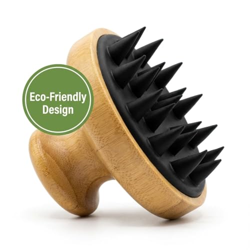 MASAMI Jinia Scalp Scrubber, Bamboo Shampoo Exfoliating Brush | Head Exfoliator, Silicone Bristles, Promotes Healthy Blood Flow, Dandruff Removal