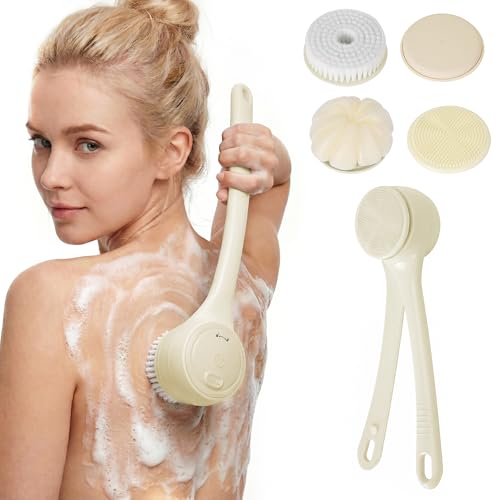 Electric Back Scrubber, Automatic Rotating Exfoliating Massage Bath Brush, Rechargeable, 2 Speed Settings for Cleansing, Exfoliating, and Massaging Skin. (Khaki) - color: Khaki