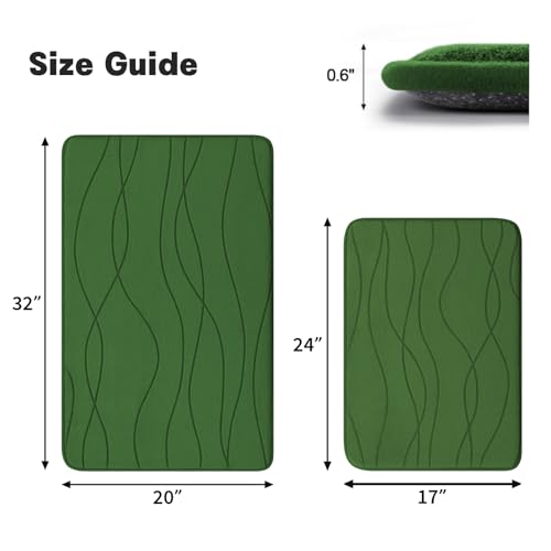 YIHOUSE Bathroom Rugs Set 2 Piece, Memory Foam Bath Mat Green | 17x24& 20x32, Ultra Soft, Absorbent, Non-Slip, Machine Washable, for Bathroom, Sink and Toilet - color: Grass Green, size: 2'8" x 1'8" (Rectangular)
