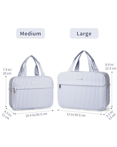 Narwey Striped Hanging Travel Toiletry Bag, Makeup Bag Organizer Make up Toiletries Bags for Full Size Essentials, Accessories, Brushes, Cosmetics (Greyish Blue Stripe, Large) - color: B-Greyish Blue Stripe, size: Large