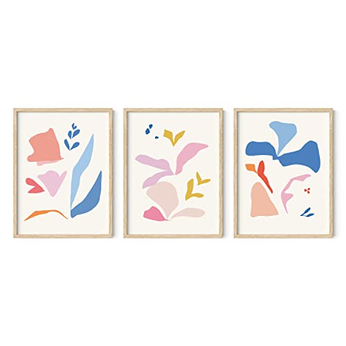 HAUS AND HUES Floral Wall Art with Frame - Set of 3 Flower Pictures Decor, Colorful Botanical Art, Frameable Modern Abstract Posters with Beige Frame, 12x16 - color: Floral, size: 12"L x 16"W, style: Beige Framed