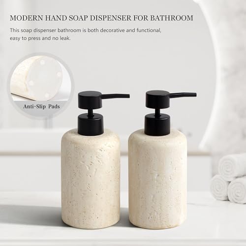 YMXYJM 2pcs/Set Hand Soap Dispenser Sets - 10.8oz Refillable Resin Liquid Soap Dispensers with Rust-Proof Pump for Bathroom Countertop or Kitchen, Faux Travertine - color: Faux Travertine