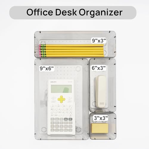 Vtopmart 25 PCS Office Desk Drawer Organizers Set, 4-Size Versatile Plastic Drawer Organizer Trays, Storage Bins for Desk Accessories Office Organizers and Storage, Bathroom, Makeup, Vanity - color: Clear Black