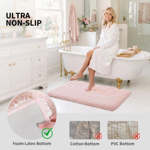 ILANGO Pink Bathroom Rugs 24" × 17" Non Slip & Super Absorbent Extra Thick Soft, Washable Bath Mat for Floor, Non Shedding Microfiber Plush Holiday Bath Rug with Rubber for Shower Sink - color: Pink, size: 1'5" x 2' (17''x24'' Bathroom Rug)
