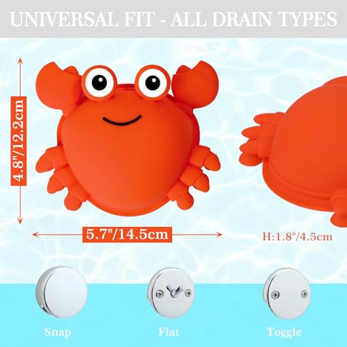Bathtub Overflow Drain Cover Tub, Silicone Bathroom Overflow Drain Cover, Adds Inches of Water for Deeper &Warmer Bath, Orange Crab