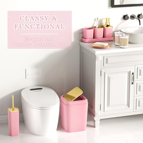 XLHOMO Bathroom Accessory Set - 24PCS Luxury Bathroom Accessories Set, Bathroom Sets with Shower Curtain and Rugs, Pink Bathroom Set with Trash Can, Toothbrush Holder & Soap Dispenser for Home Decor - color: Pink & Gold, size: Gradient Complete Set+Bath R