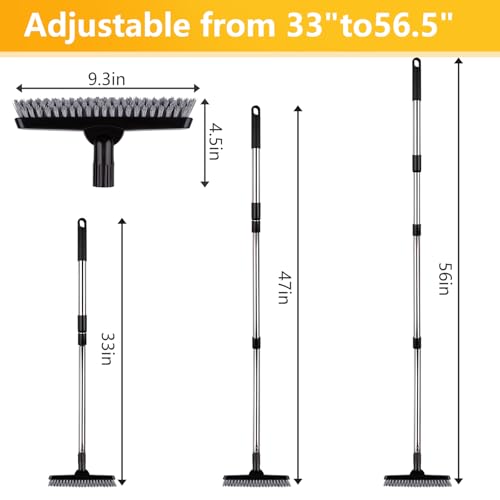 2 Pack Grout Brush with Long Handle, Swivel Cleaning Grout Line Scrubber - Extendable Durable Handle Grout Cleaner Brush for Bathroom,Tile,Baseboard,Walk in Shower,Corner & Narrow Space (Black) - color: Black