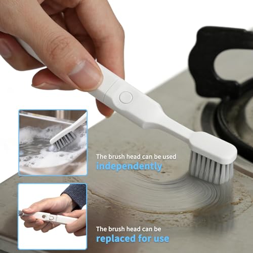 Crevice Cleaning Brush, Small Grout Cleaner Brush Tools with 4Pcs Repalceable Scrub Brushes & 2 Handles, Grout Cleaning Brushes Set for Home Kitchen Sink Bathroom Corner Window Groove Cup Teapot - size: 1big+2small+1medium