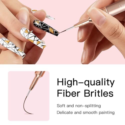 Komall Metallic Nail Art Brushes, 5Pcs Liner Brushes for Nails, Gold | For Long Lines, Thin Details, Fine Drawing, Liner Brush UV Gel Polish Painting Nail Design Pen Sizes 4/8/12/20/25mm - color: Champagne Gold