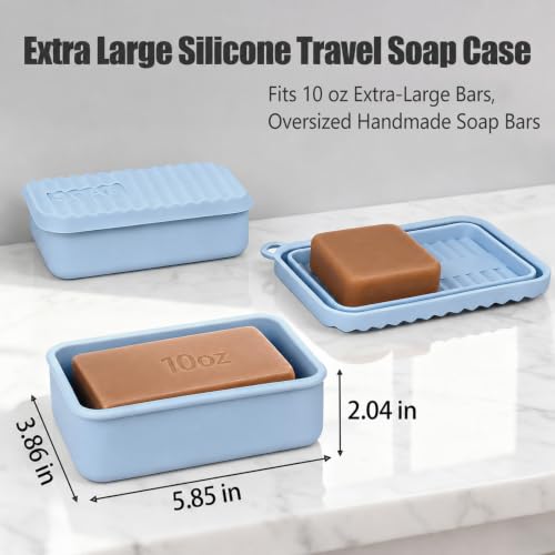AIDIMMING Oversized Silicone Soap Holder for Two Bars of Soap with lid – Leak Proo, Large Capacity, Durable, Impact-Resistant, Stain-Resistant, Fit Shampoo and Conditioner Bar Set (Light Blue) - color: Light Blue
