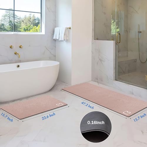 2 Piece Bathroom Rugs Mat Set - Quick Dry Diatomaceous Earth Bath Mat for Bathroom Non-Slip Bath Rug with Rubber Backing, Absorbent Bath Mat Thin Bath Floor Mat, 15.7x23.6+15.7x47.2 Inch, Blush Pink - color: Blush Pink, size: 1'4" x 3'11" (Runner)