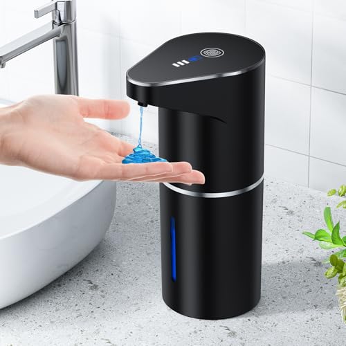 Fantictas Automatic Soap Dispenser,Touchless Hand Wall Mount Rechargeable 3 Gear Adjustable Electric Soap Dispenser 350ml with Infrared Motion Sensor for Bathroom,Kitchen,Office, Black Gel - color: Black, style: Gel