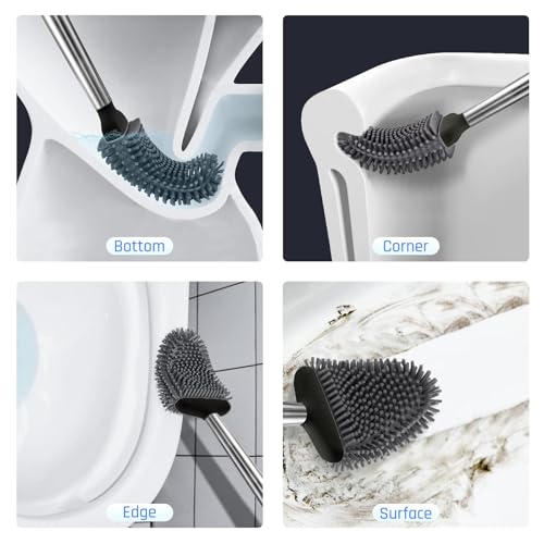 Sellemer Toilet Brush and Holder Set - Flexible Toilet Bowl Brush Head with Silicone Bristles, Compact Size for Storage and Organization, Ventilation Slots Base (2 Pack, Black) - color: Black-2pcs