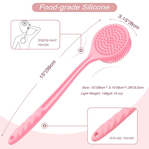 Manmihealth Silicone Back Scrubber (Thick Bristles) & Bath Glove & Face Brush Set (3PCS), Super-Exfoliating & Lathering Body Scrubber, Shower Brush, Face Scrubber Combination, with a Free Hook (Pink) - color: Pink, size: Thick Bristles Set