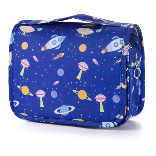 Kids Hanging Toiletry Bag for Boys, Travel Toiletry Bag for Little Young Boys Waterproof Wash Bag Toddler Traveling Toiletries, Space Blue - color: Space Blue