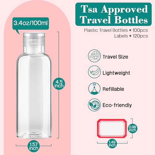 10pcs Empty 3.4 oz Travel Bottles with Black Flip Cap for Liquids Lotion | TSA Approved, Leakproof,Plastic Squeeze Small Shampoo Bottles, Travel Essentials Containers, For Toiletries Gift Party Favors - color: Clear Bottle (Black Cap), size: 10 Packs