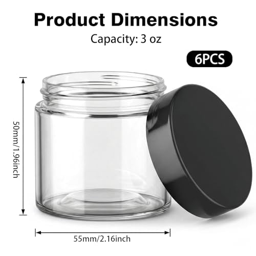 6 PCS Round Wide-mouth Makeup Sample Container, Leak-Proof Clear Cosmetic Jars, Plastic Container Jars with Lids, Refillable Travel Size Containers, Small Travel Containers for Creams, Lotion (12g)