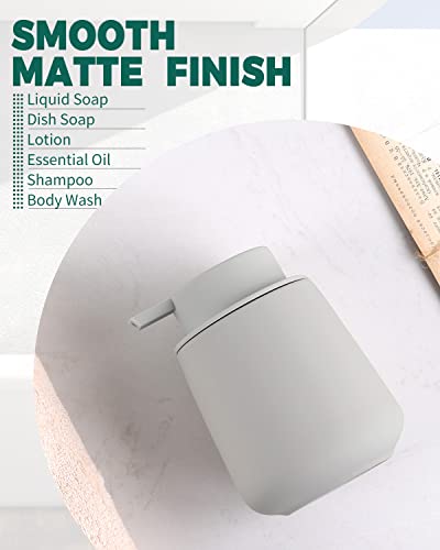 Bosilunlife Soap Dispenser Bathroom - Light Grey Ceramic Soap Dispenser Lotion Pump Dish Soap Dispenser for Kitchen 12oz Refillable Liquid Hand Wash Dispenser for Bathroom (Rubber Paint) - color: Rubber Light Grey