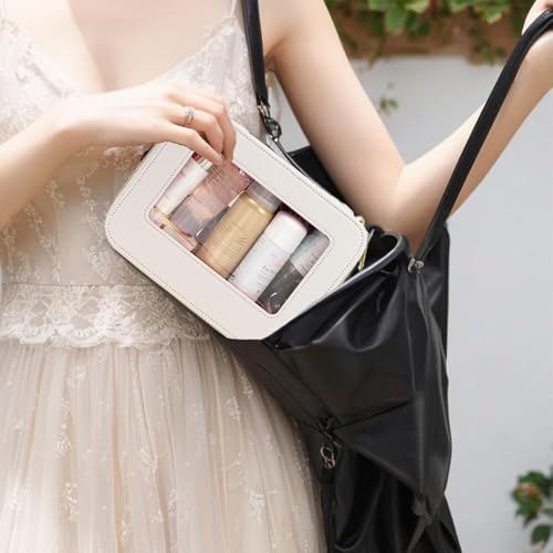 Travel Clear Makeup Bag Set, TSA Approved Cosmetic Bag Case with Zipper Portable Makeup Pouch Toiletry Bag Traveling Cosmetic Organizer Storage Bag Car Organizer Car Essentials - color: Mini+Large White