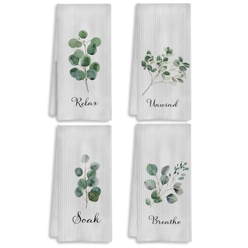 Boho Botanical Hand Towels Set of 4, Relax Breathe Soak Unwind Decorative Towels, Gym Yoga Spa Decor, Boho Decor, 16x24 Inches(Style D) - color: C