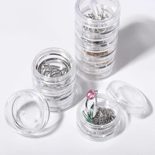 2pack Stackable Cosmetic Jars,7 Layer Clear Plastic Round Storage Jars 5G Multilayer Empty Cosmetic Jewelry Storage Box with Screw Cap Lid