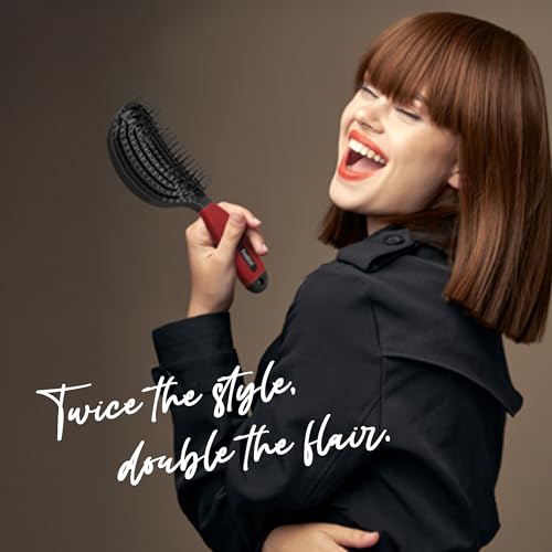NuWay® DoubleC® Detangling Hair Brush – The Original Home Scalp-Care Brush – Patented Double Curved Scalp Care Hairbrush for Gentle Detangling, Volume Styling & Wet or Dry Hair (Black & Red) - color: Black & Red