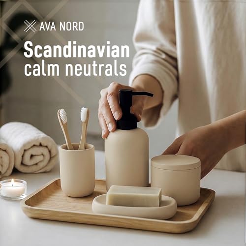 Ceramic Bathroom Accessories Set 4 Pcs – Modern Scandinavian Neutral Bathroom Soap Dispenser Set with Toothbrush Holder, Soap Dish & Cup – Minimalist Bathroom Accessory Set Decor - Cream/Light Beige - color: Cream