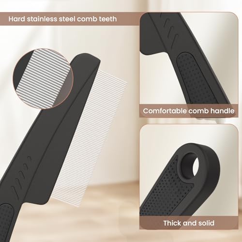 Dandruff Comb Removal Steel Fine Tooth Scalp Detox Hair Care Tool 3PC | Build Up Flakes Lice Comb, Stainless Steel Teeth, Self Cleaning, Anti Slip Handle, for Women Men Kids, Black+ Orange - color: 3PC Black+Orange