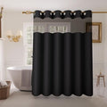 Inhousolu No Hook Shower Curtain with Snap-in Fabric Liner, Waffle Weave 230 GSM Polyester, Weighted Hem, Water Repellent Washable, Mesh Top Window 60" W x 72" L Black - color: Black, size: 60"W x 72"L (Pack of 1)