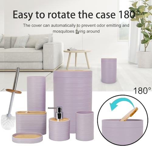 CERBIOR Bathroom Accessories Set 6 Piece Bamboo Bath Ensemble Includes Soap Dispenser, Toothbrush Holder, Toothbrush Cup, Soap Dish for Decorative Countertop and Housewarming Gift, Sriral Purple - style: Purple
